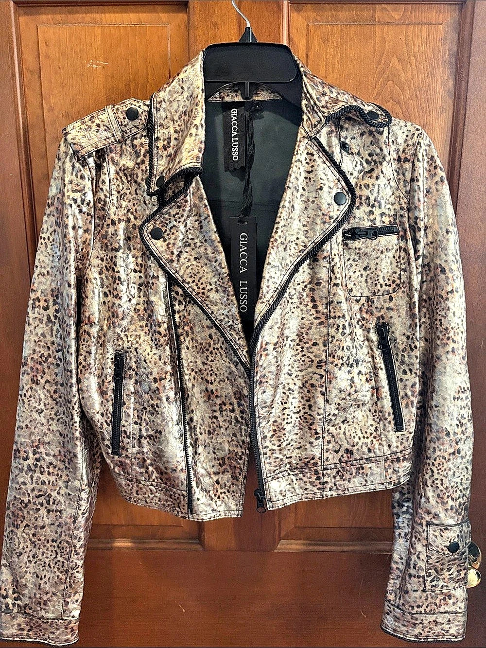 Giacalasso Leopard Print Moto Jacket